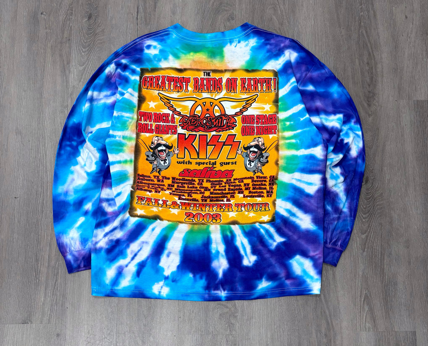 Vintage Kiss & Aerosmith ‘03 Tour Long Sleeve Tie Dye Tee