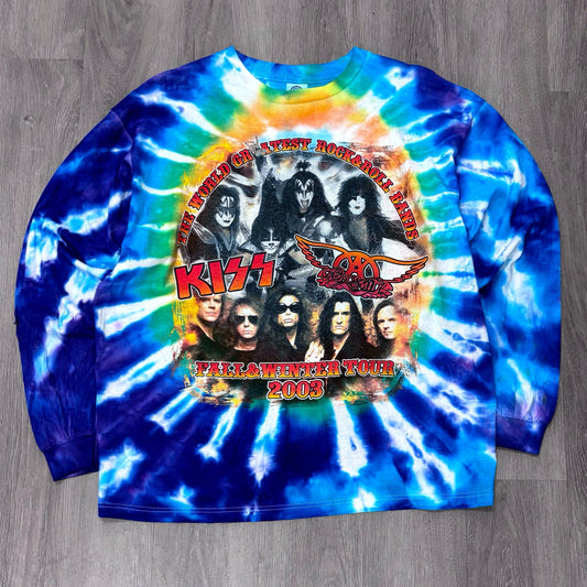 Vintage Kiss & Aerosmith ‘03 Tour Long Sleeve Tie Dye Tee