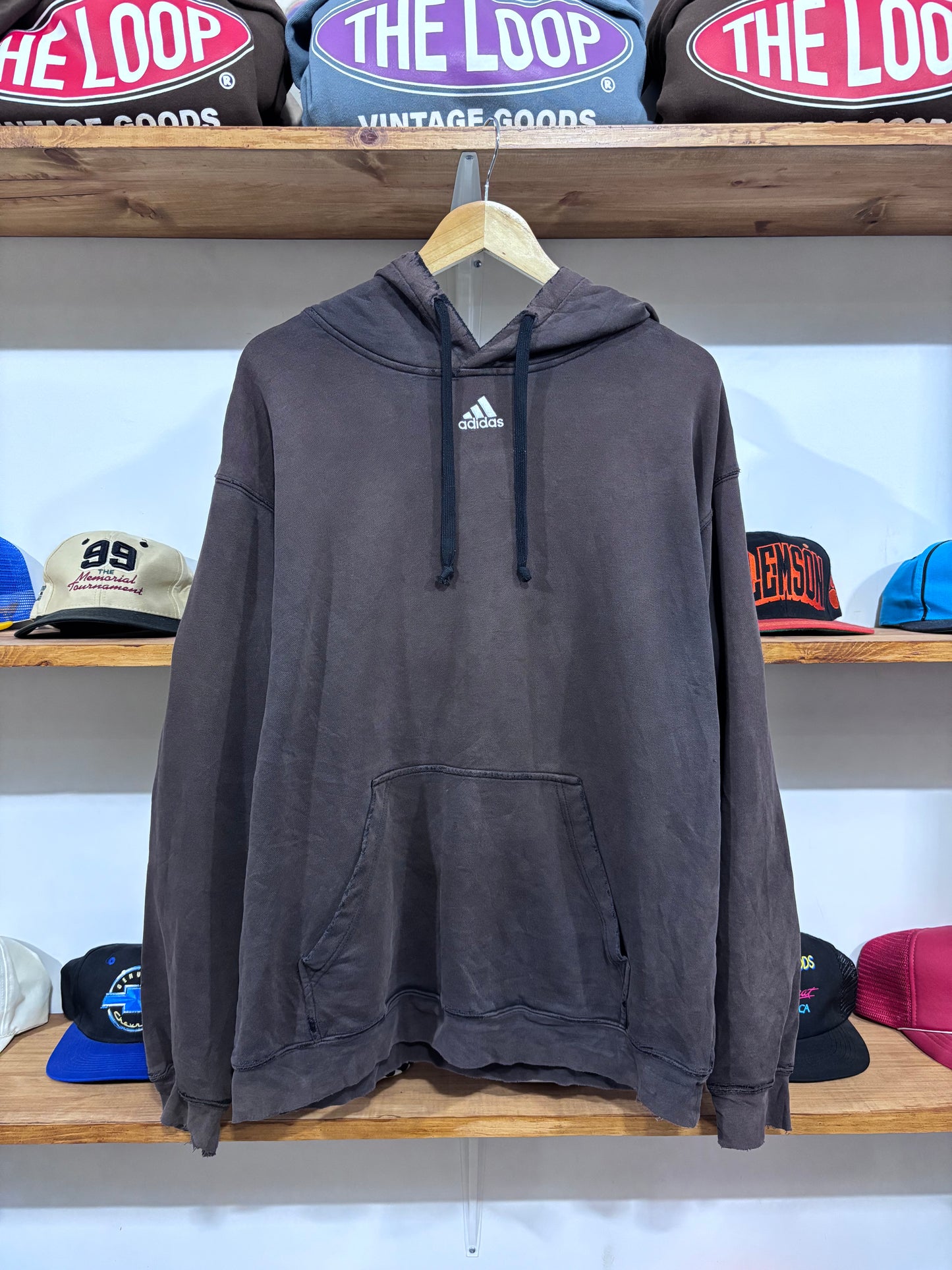 Vintage Adidas Brown Distressed Hoodie