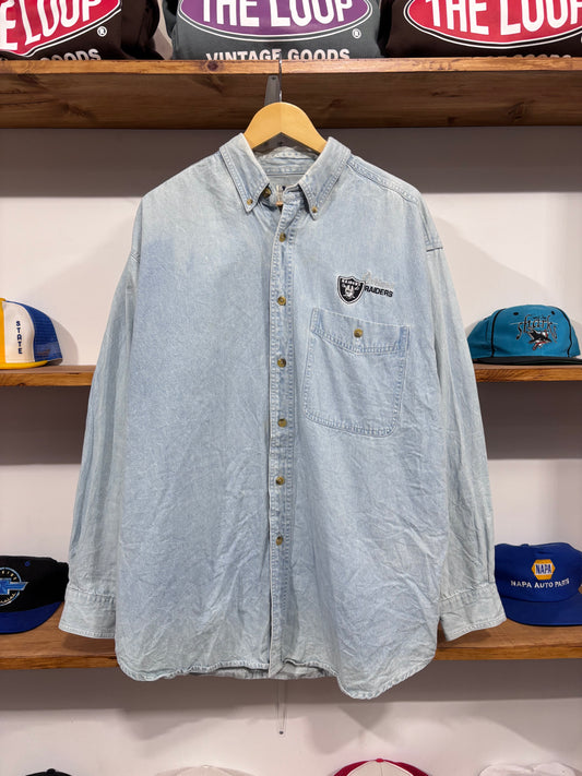 Vintage Oakland Raiders Denim Button Up
