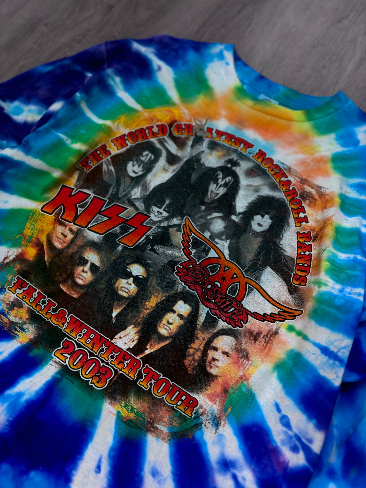 Vintage Kiss & Aerosmith ‘03 Tour Long Sleeve Tie Dye Tee